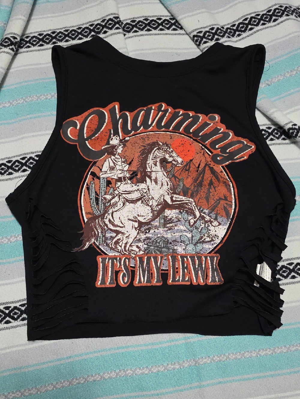 Charming Its My Lewk Cowgirl Black Cropped Tank Rigged Cutout Sides